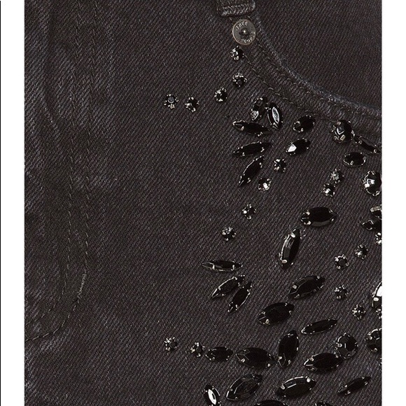 Free People Embellished Black Denim MiniSkirt Sz 4 - Picture 14 of 15